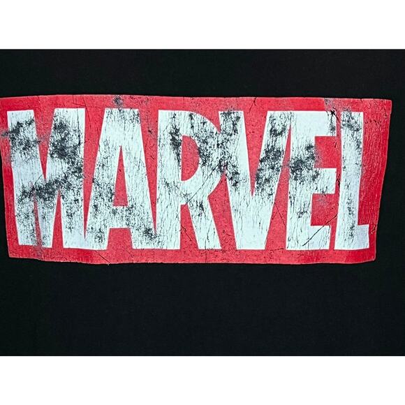 Marvel Distressed Red & White Logo Black T-Shirt Men Size Large Tall Graphic Tee - Picture 4 of 9